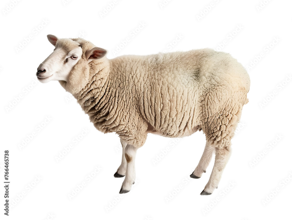 Fototapeta premium white sheep png cutout isolated on white and transparent background