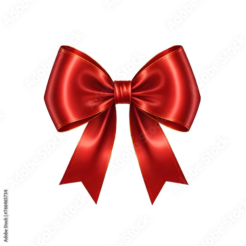 Red satin bow with long ribbons transparent isolated object for celebration or decoration