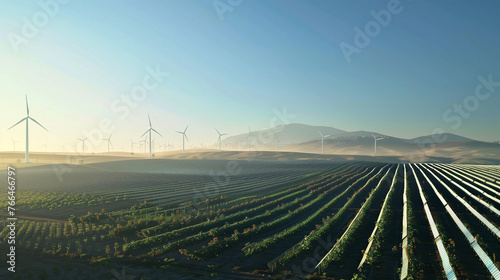Solar and Wind Energy Farm in Countryside