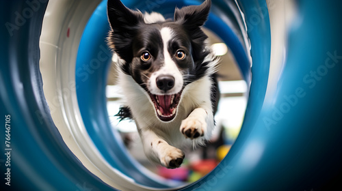 Mid-Flight Magic: Border Collie's Impressive Display at Agility Competition photo