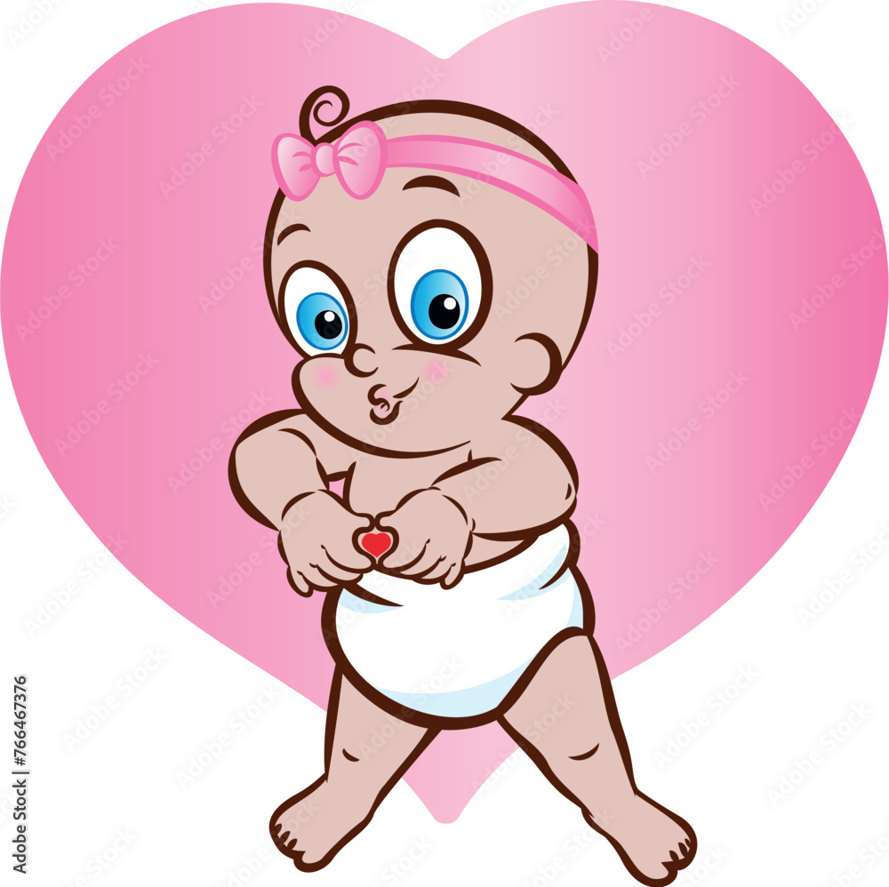 Vector illustration of a baby girl in diaper making a heart sign or shape Vector illustration of a baby girl in diaper making a heart sign or shape