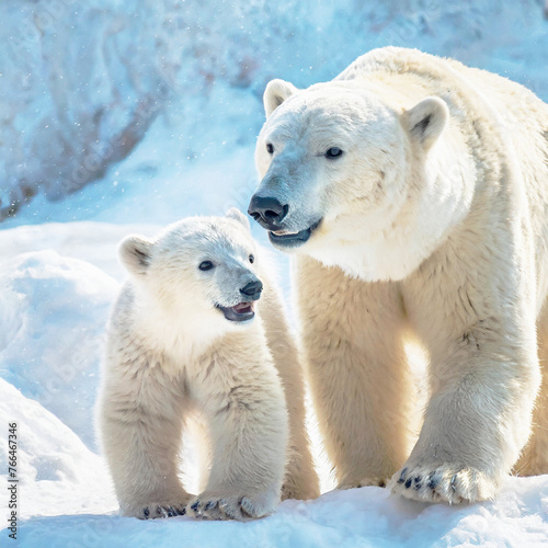 엄마 북극곰과 아기 북극곰
