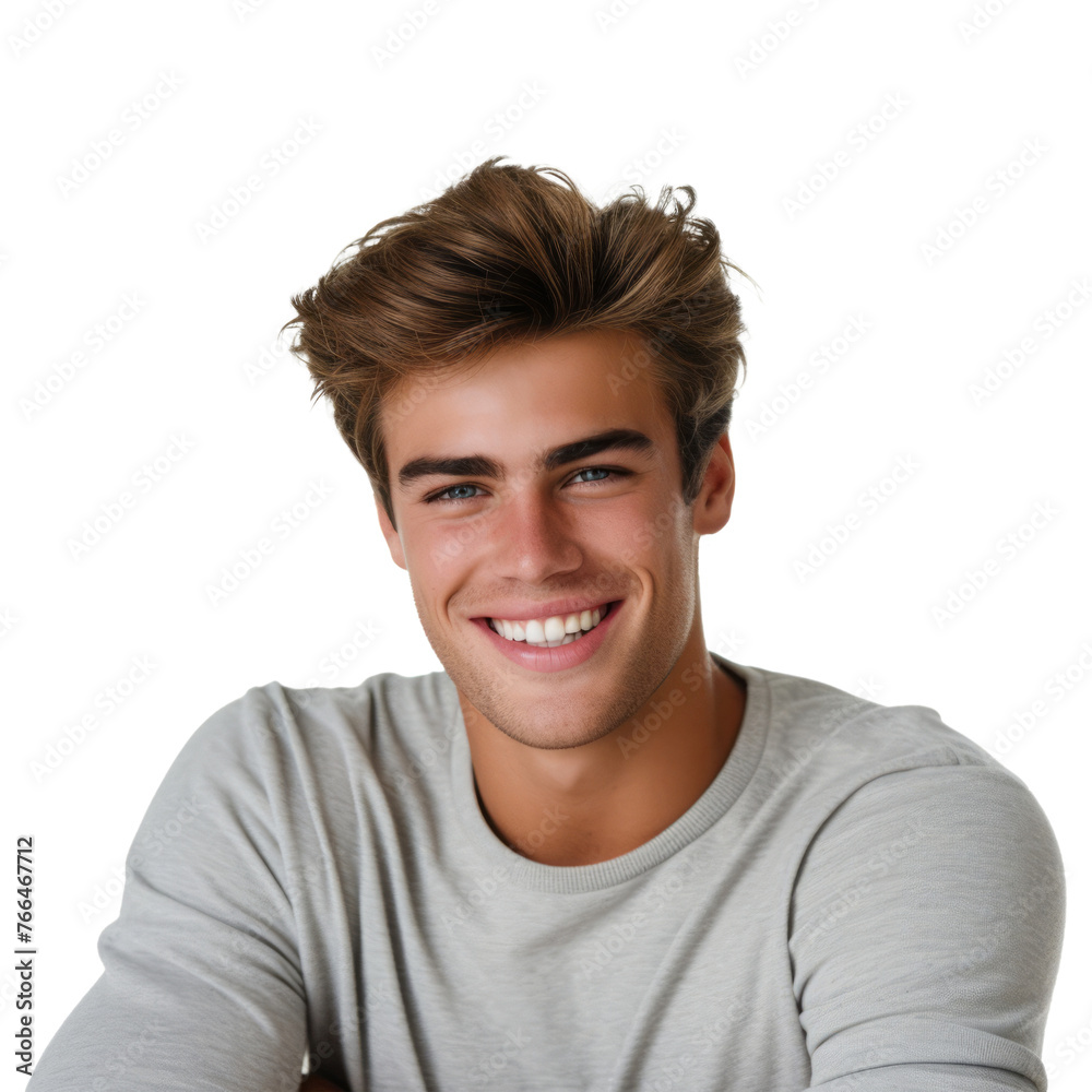 Cheerful student looking at camera. Portrait of handsome smiling young man isolated on transparent background Cheerful student looking at camera. Portrait of handsome smiling young man isolated on transparent background