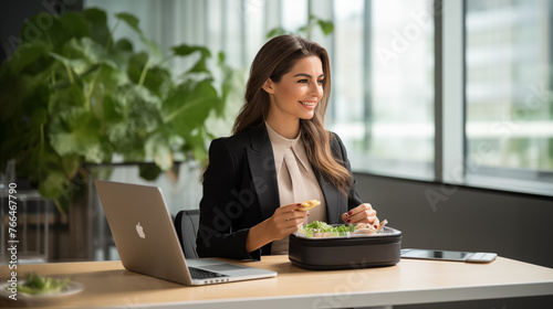 The girl is having lunch in the office © Владимир Тюрин