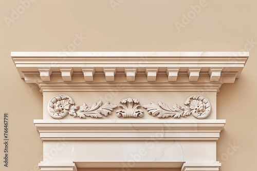 Exterior view of a Victorian architectural cornice against a light brown background photo