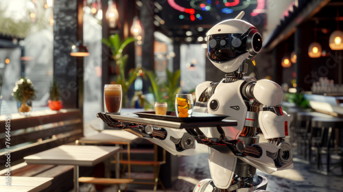 Color photo - Serving innovation: the robot waiter with drinks in hand