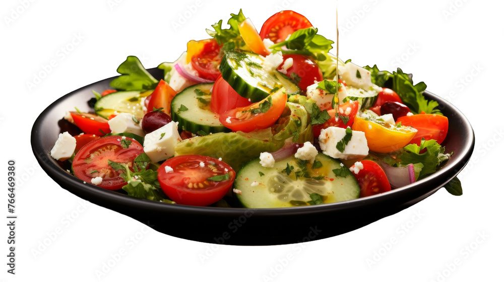 A vibrant salad featuring cucumbers, tomatoes, lettuce, and feta cheese, creating a colorful and healthy meal option A vibrant salad featuring cucumbers, tomatoes, lettuce, and feta cheese, creating a colorful and healthy meal option