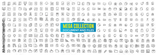 Mega icon set of document and files. Universal line sign for web design, mobile site. Medical, business, nature, family, people, education related.