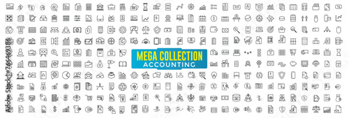 Mega set of accounting icons in trendy line style. ui ux, office, Business, ecommerce, finance, accounting. Big set Icons collection.