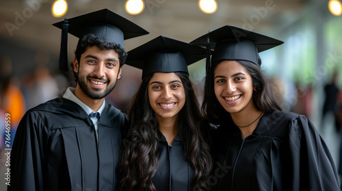 Multiracial graduates smiling, success and diversity in education concept. photo