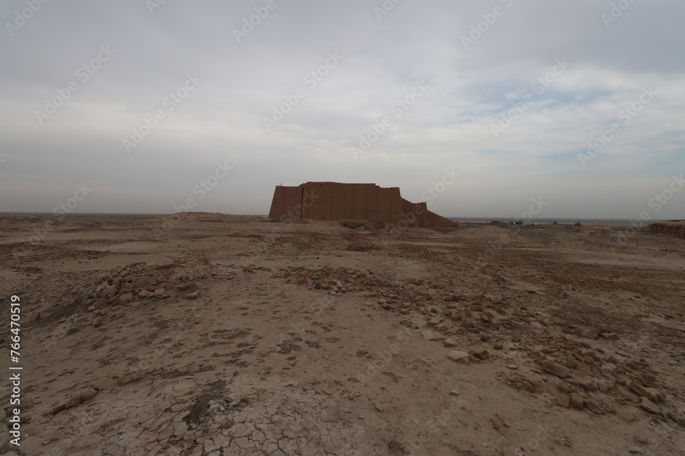 Ziggurat of ur in Iraq with cloudy sky