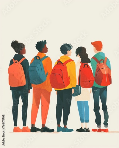 Illustrate a diverse group of individuals engaging in educational activities in a side view layout Emphasize inclusivity and the bridging of the education gap