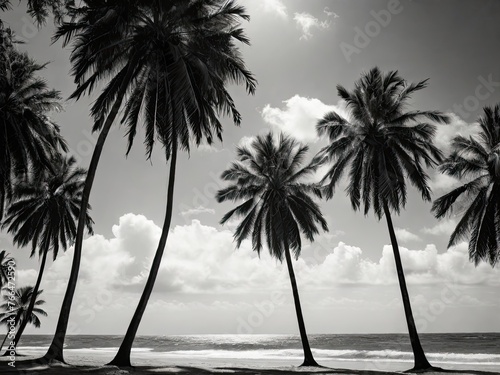 Evening on the beach with palm trees.