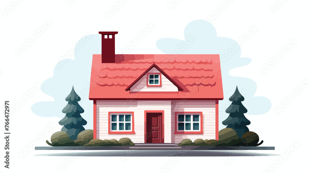 Single house with red chimney on roof Flat vector 