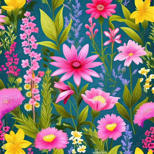 Romantic bright colorful floral background. Botanical theme design. Not seamless.