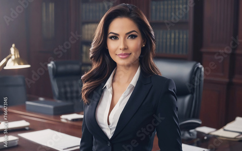 Beautiful woman lawyer with glasses standing in her office 
