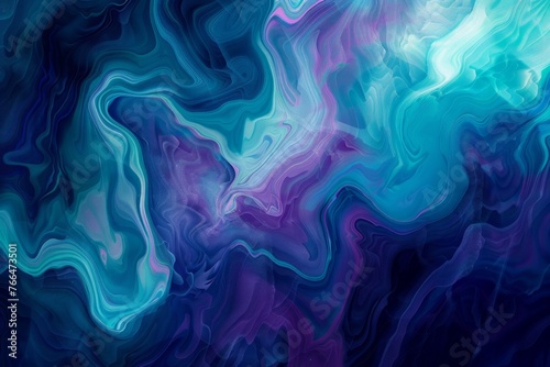 abstract pattern inspired by the northern lights using ethereal shades of teal aqua and violet against a deep navy background with swirling aurora like shapes.