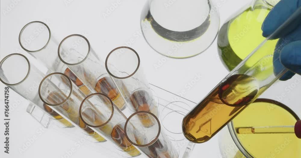 Scientist working in the laboratory with motor oil in a test tube
