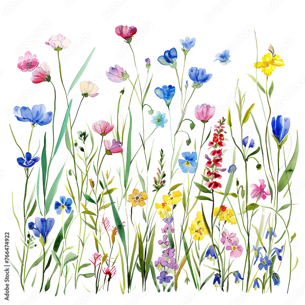 Watercolor Spring Wildflowers Clipart.