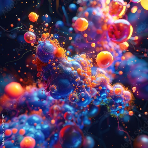 A dynamic 3D scene where lecithin molecules, visualized as colorful, luminous entities, dance and bond with receptive skin cells, creating a symphony of cellular harmony , 3D illustration