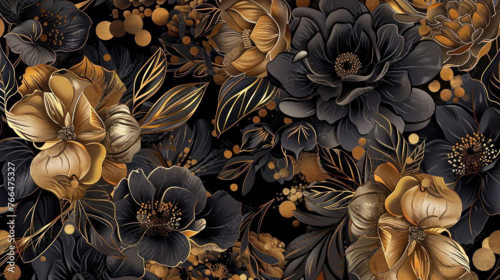 Fototapeta premium Abstract elegant black and gold floral design as wallpper background illustration