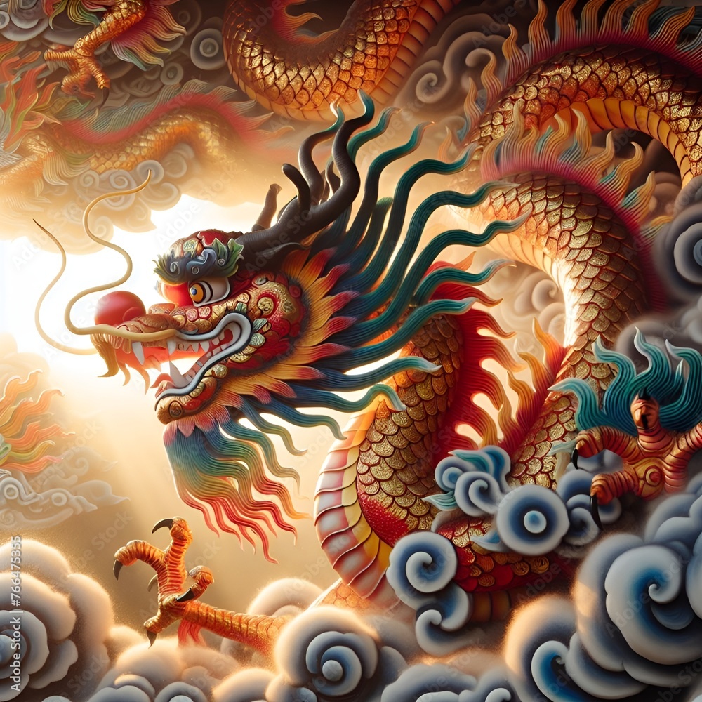 Enchanting Scene Chinese Dragon Soaring in the Sky