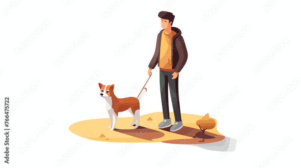 View of 3d young person with pet Flat vector 