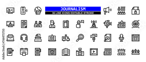 36 Journalism Line Icons Set Pack Editable Stroke Vector Illustration. photo