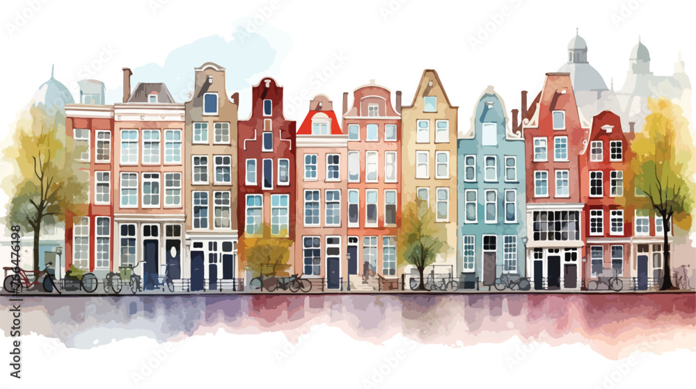 Watercolor Amsterdam Streets Flat vector