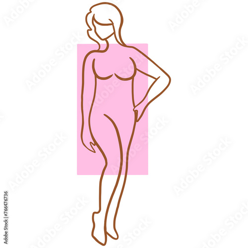 Female Body Rectangular Type With Geometric Shape, , Woman's body line art illustration on transparent background