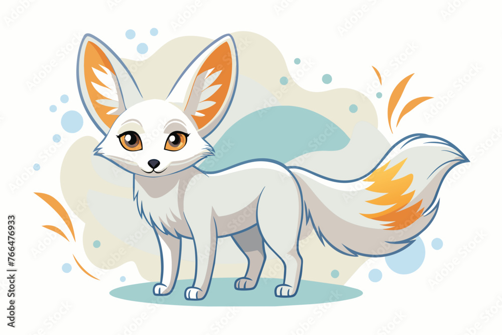 Cute fennec fox front view abstract vector illustration