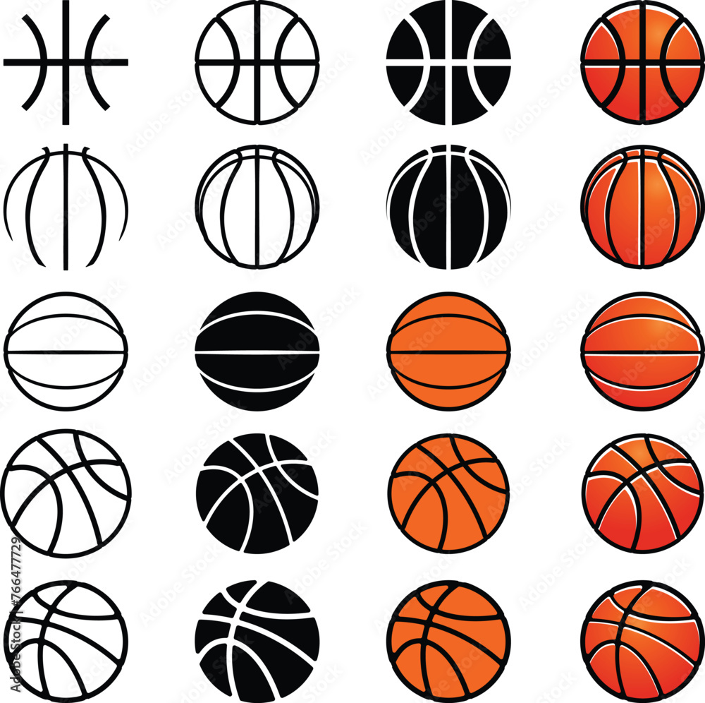 Simple Set of Rounded Basketball Seam outline icons for Logo Design in black and white silhouettes vinyl cut Cricut SVG Vector cut files or transparent PNG