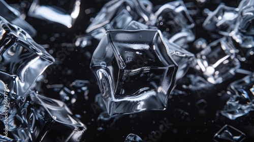Abstract Arrangement of Geometric Ice Cubes Set Against a Dark, Sparkling Background