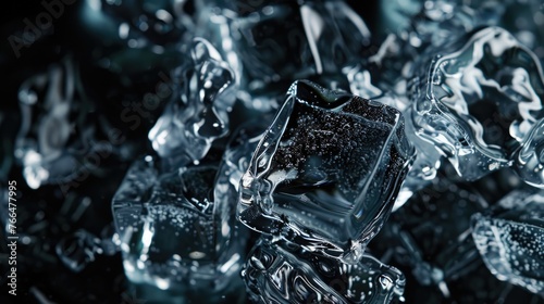 Abstract Arrangement of Geometric Ice Cubes Set Against a Dark, Sparkling Background