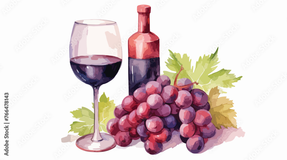 Watercolor Red Wine Flat vector isolated on white 
