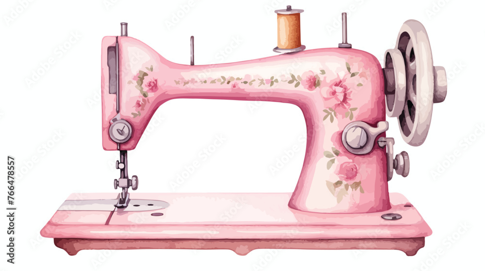 Watercolor Vintage Pink Sewing Flat vector 
