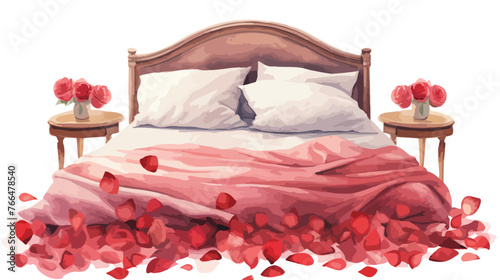 Watercolor Valentines Day Bed Rose Pedals Romantic 
