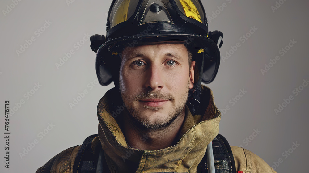 Portrait of Firefighter isolated on clean background. Portrait of Firefighter isolated on clean background.