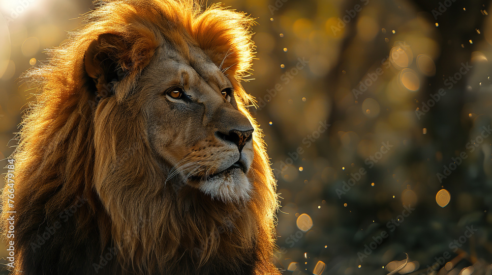 Closeup portrait of lion. Professional wildlife photography.