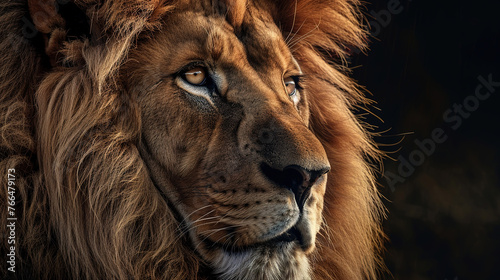 Closeup portrait of lion. Professional wildlife photography.