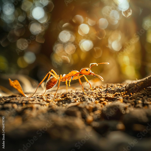 close up macro ant walking in the forest.Created with Generative AI © Stone Story