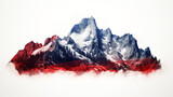 Majestic mountain range painted with red, white, and blue colors on a white background