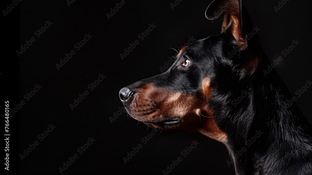 Portrait of a purebred doberman dog on a black background. Portrait of a purebred doberman dog on a black background.