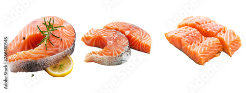 salmon Fish set isolated on a transparent or white background, png