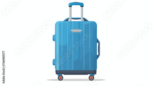 Large blue travel suitcase on wheels flat icon vector