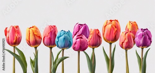 row of colorful tulip flowers #766480921