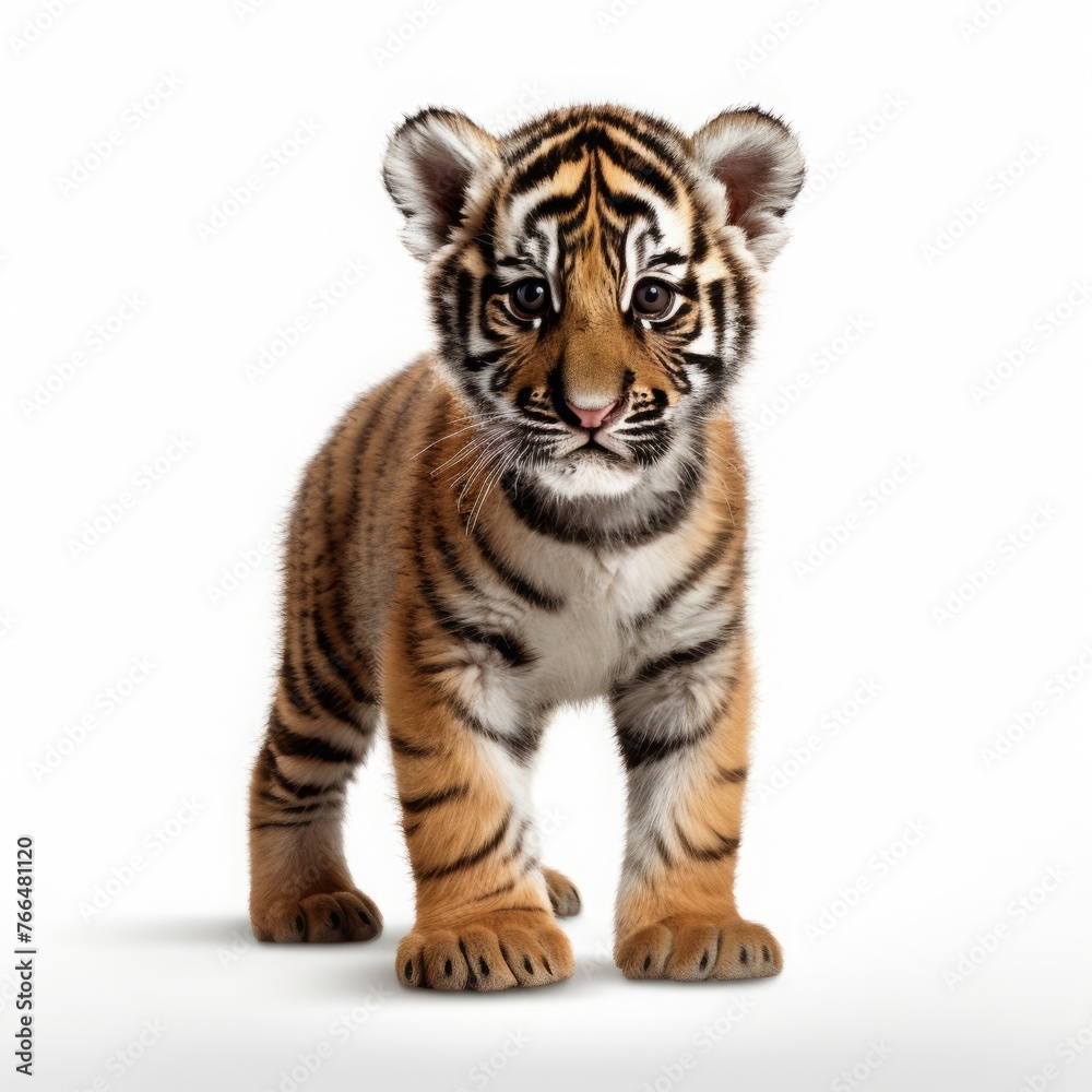 one tiger cub on a white background.