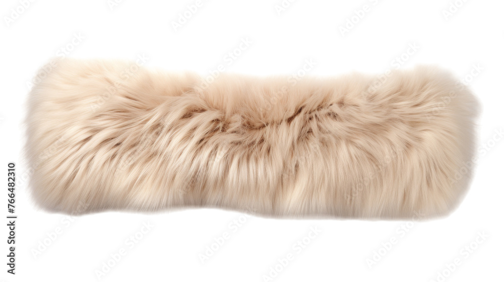 A white furry pillow rests peacefully on a white background, resembling a fluffy cloud on a snowy landscape
