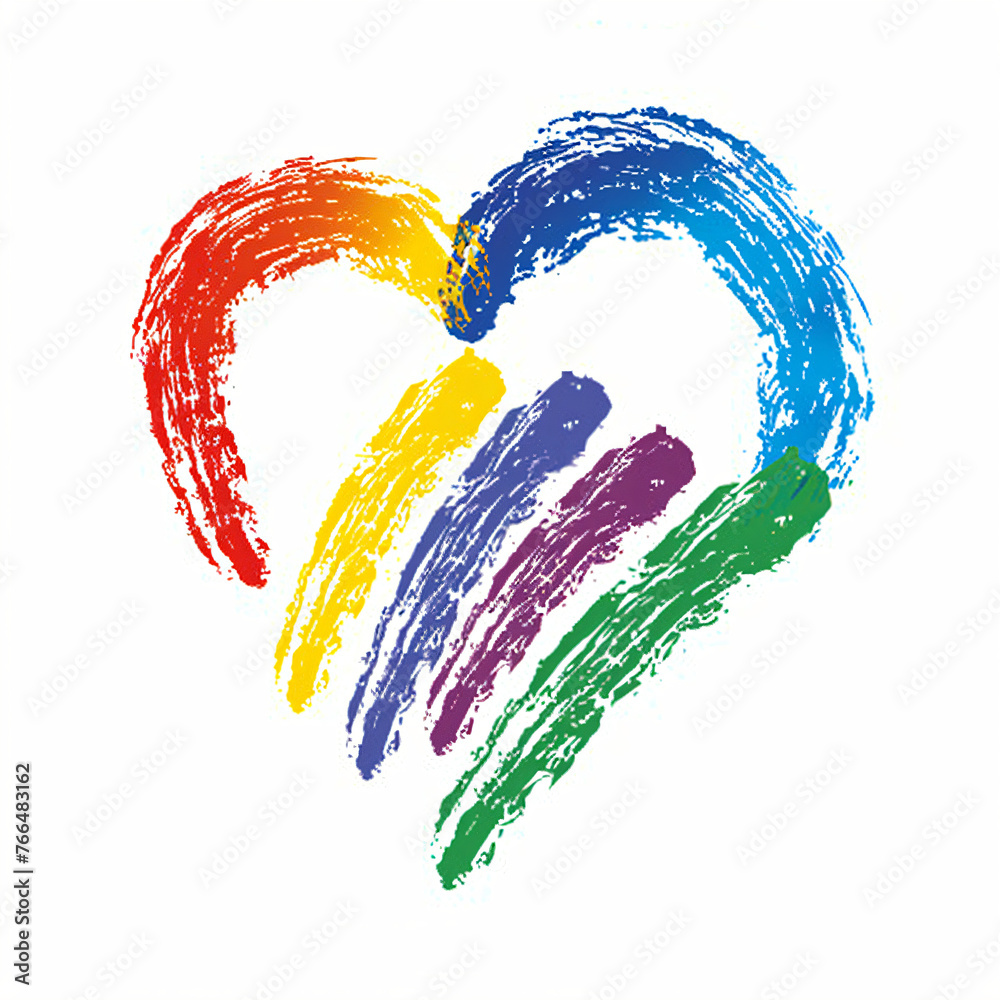 Grunge heart in rainbow color isolated on white background. LGBT pride ...