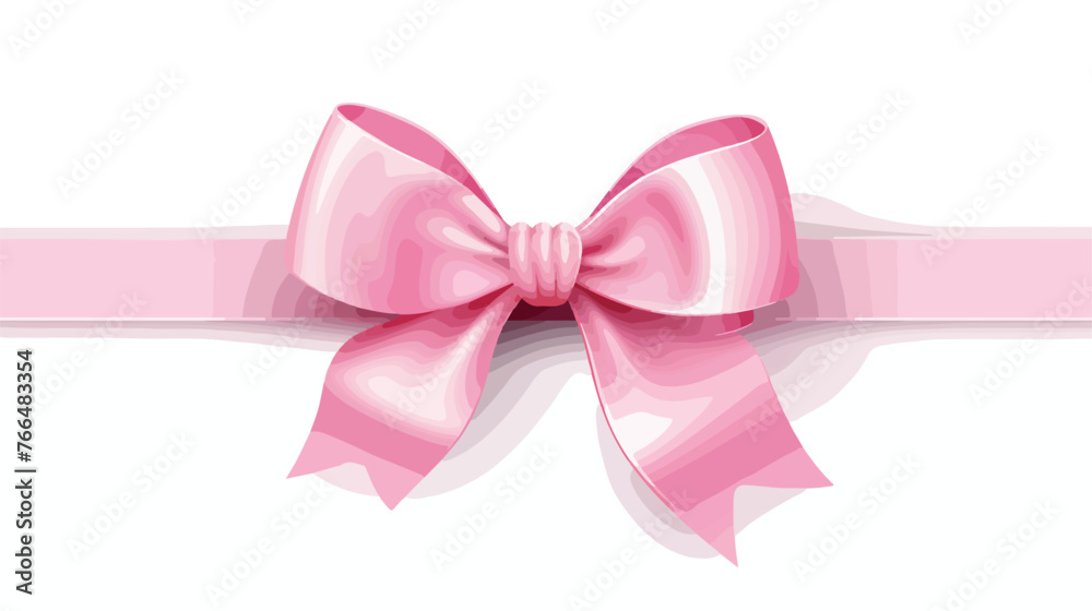 Pink bow realistic shiny satin and ribbon horizontal